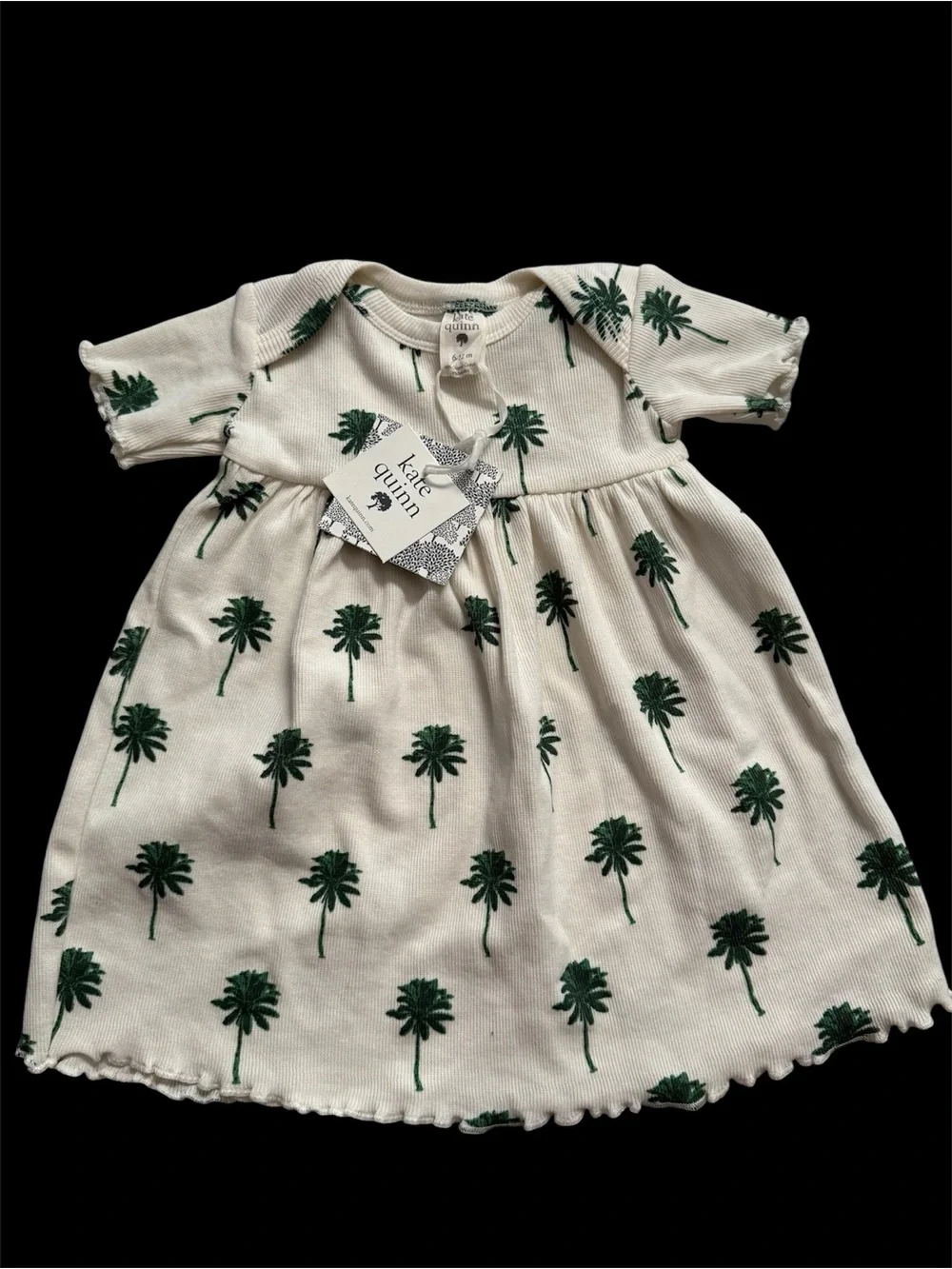 kate quinn Cream Dress with Green Palm Print - Girls
